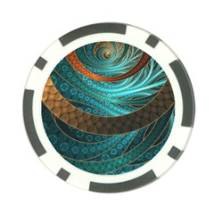 Beautiful Leather & Blue Turquoise Fractal Jewelry Poker Chip Card Guard (10 Pack) by jayaprime