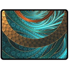 Beautiful Leather & Blue Turquoise Fractal Jewelry Fleece Blanket (large)  by jayaprime