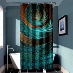 Beautiful Leather & Blue Turquoise Fractal Jewelry Shower Curtain 36  X 72  (stall)  by jayaprime