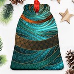 Beautiful Leather & Blue Turquoise Fractal Jewelry Bell Ornament (Two Sides) Back