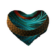 Beautiful Leather & Blue Turquoise Fractal Jewelry Standard 16  Premium Heart Shape Cushions by jayaprime