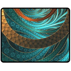 Beautiful Leather & Blue Turquoise Fractal Jewelry Double Sided Fleece Blanket (medium)  by jayaprime