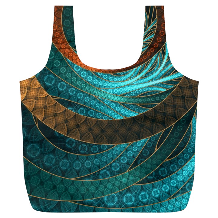 Beautiful Leather & Blue Turquoise Fractal Jewelry Full Print Recycle Bags (L) 