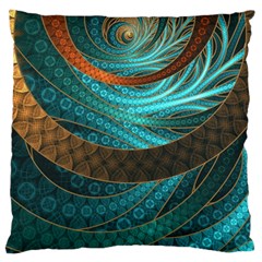 Beautiful Leather & Blue Turquoise Fractal Jewelry Standard Flano Cushion Case (two Sides) by jayaprime