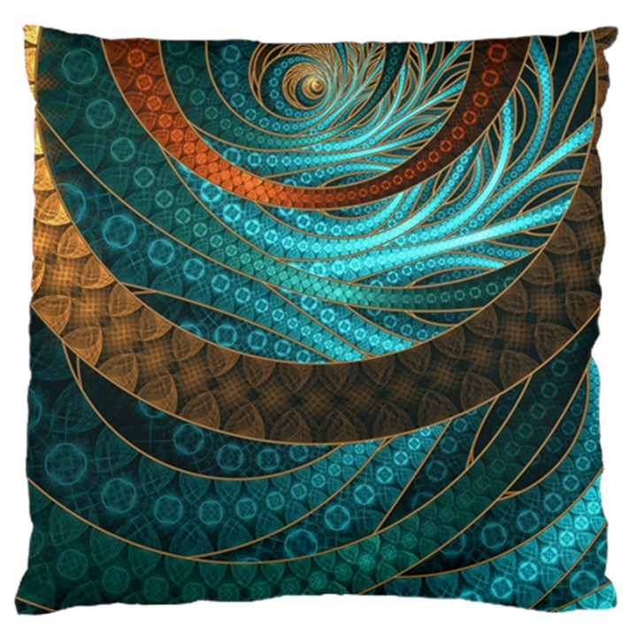 Beautiful Leather & Blue Turquoise Fractal Jewelry Large Flano Cushion Case (Two Sides)