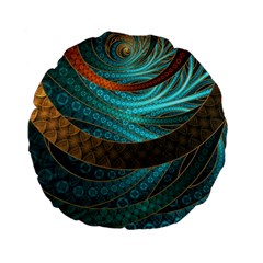 Beautiful Leather & Blue Turquoise Fractal Jewelry Standard 15  Premium Flano Round Cushions by jayaprime