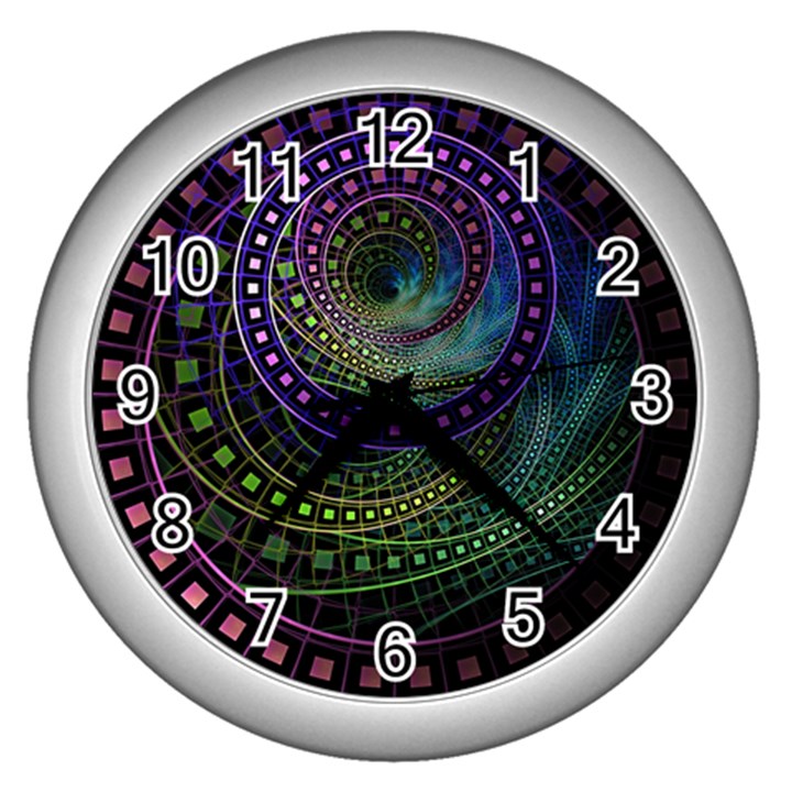 Oz the Great with Technicolor Fractal Rainbow Wall Clocks (Silver) 