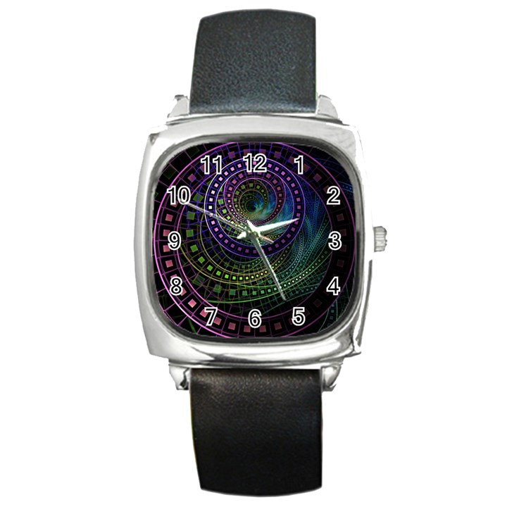 Oz the Great with Technicolor Fractal Rainbow Square Metal Watch