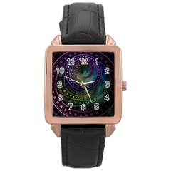 Oz The Great With Technicolor Fractal Rainbow Rose Gold Leather Watch  by jayaprime