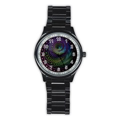 Oz The Great With Technicolor Fractal Rainbow Stainless Steel Round Watch by jayaprime