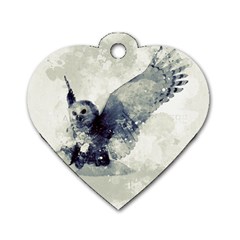 Cute Owl In Watercolor Dog Tag Heart (one Side) by FantasyWorld7