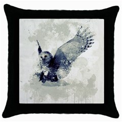 Cute Owl In Watercolor Throw Pillow Case (black) by FantasyWorld7