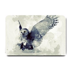 Cute Owl In Watercolor Small Doormat  by FantasyWorld7