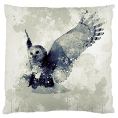 Cute Owl In Watercolor Large Cushion Case (two Sides) by FantasyWorld7