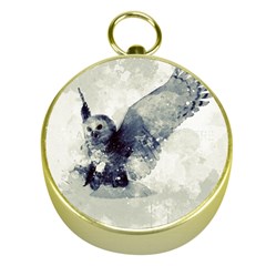 Cute Owl In Watercolor Gold Compasses by FantasyWorld7