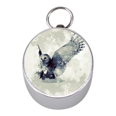 Cute Owl In Watercolor Mini Silver Compasses by FantasyWorld7