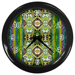 Bread Sticks And Fantasy Flowers In A Rainbow Wall Clocks (black) by pepitasart