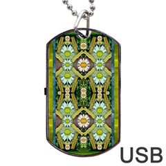 Bread Sticks And Fantasy Flowers In A Rainbow Dog Tag Usb Flash (one Side) by pepitasart