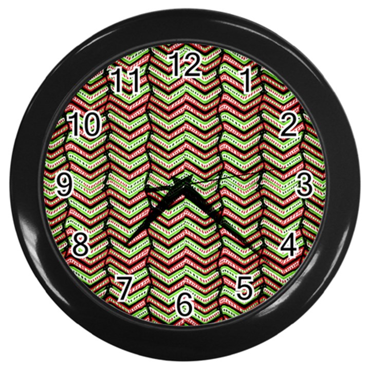 Zig Zag Multicolored Ethnic Pattern Wall Clocks (Black)