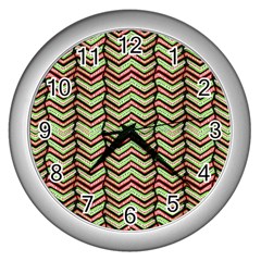 Zig Zag Multicolored Ethnic Pattern Wall Clocks (silver)  by dflcprintsclothing