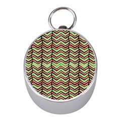 Zig Zag Multicolored Ethnic Pattern Mini Silver Compasses by dflcprintsclothing