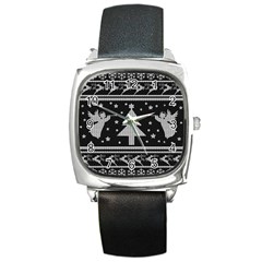 Ugly Christmas Sweater Square Metal Watch by Valentinaart