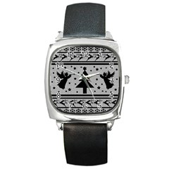 Ugly Christmas Sweater Square Metal Watch by Valentinaart