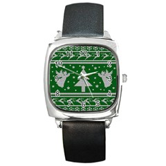 Ugly Christmas Sweater Square Metal Watch by Valentinaart