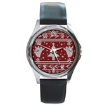 Ugly Christmas Sweater Round Metal Watch Front