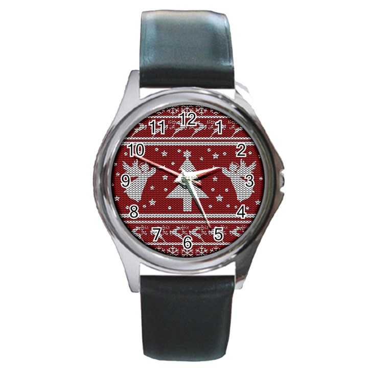 Ugly Christmas Sweater Round Metal Watch