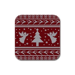 Ugly Christmas Sweater Rubber Square Coaster (4 Pack)  by Valentinaart