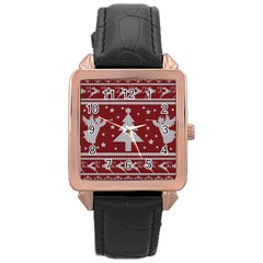 Ugly Christmas Sweater Rose Gold Leather Watch  by Valentinaart