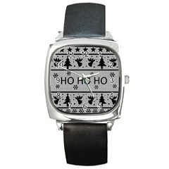 Ugly Christmas Sweater Square Metal Watch by Valentinaart