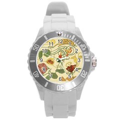 Floral Art Nouveau Round Plastic Sport Watch (l) by NouveauDesign