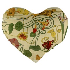 Floral Art Nouveau Large 19  Premium Heart Shape Cushions by NouveauDesign