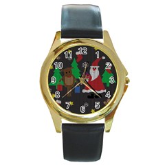 Ugly Christmas Sweater Round Gold Metal Watch