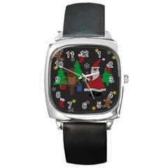 Ugly Christmas Sweater Square Metal Watch by Valentinaart