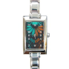 Beautiful Teal And Orange Paisley Fractal Feathers Rectangle Italian Charm Watch by jayaprime