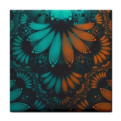 Beautiful Teal And Orange Paisley Fractal Feathers Tile Coasters by jayaprime