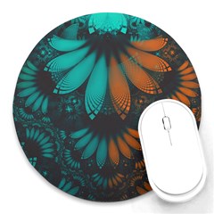 Beautiful Teal And Orange Paisley Fractal Feathers Round Mousepads by jayaprime