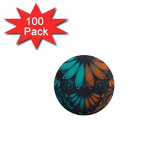 Beautiful Teal And Orange Paisley Fractal Feathers 1  Mini Magnets (100 Pack)  by jayaprime