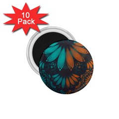 Beautiful Teal And Orange Paisley Fractal Feathers 1 75  Magnets (10 Pack)  by jayaprime