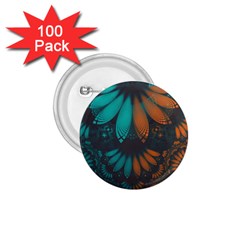 Beautiful Teal And Orange Paisley Fractal Feathers 1 75  Buttons (100 Pack)  by jayaprime