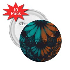 Beautiful Teal And Orange Paisley Fractal Feathers 2 25  Buttons (10 Pack)  by jayaprime