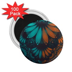 Beautiful Teal And Orange Paisley Fractal Feathers 2 25  Magnets (100 Pack)  by jayaprime