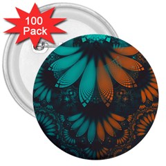 Beautiful Teal And Orange Paisley Fractal Feathers 3  Buttons (100 Pack)  by jayaprime