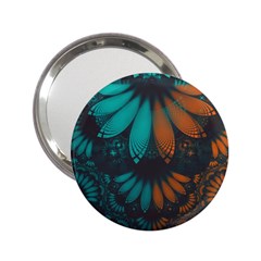 Beautiful Teal And Orange Paisley Fractal Feathers 2 25  Handbag Mirrors by jayaprime