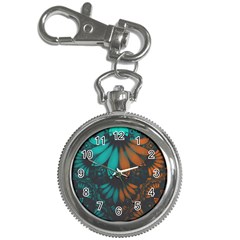 Beautiful Teal And Orange Paisley Fractal Feathers Key Chain Watches by jayaprime