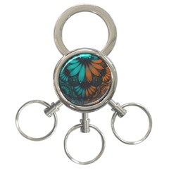 Beautiful Teal And Orange Paisley Fractal Feathers 3-ring Key Chains by jayaprime