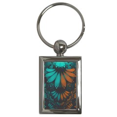 Beautiful Teal And Orange Paisley Fractal Feathers Key Chains (rectangle)  by jayaprime